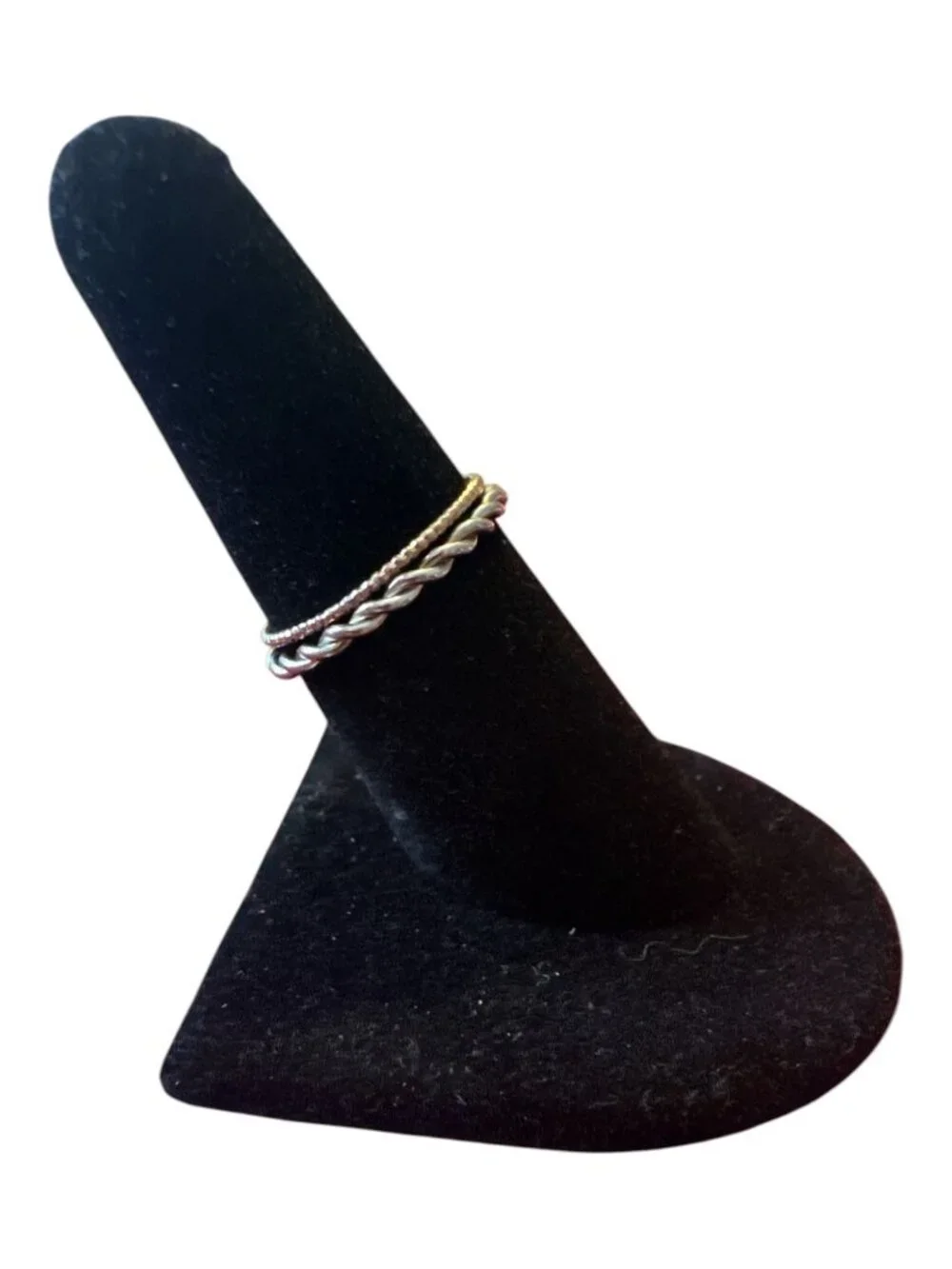 Gold & Silver-Toned Stackable Rings Set Two Pieces Twisted & Beaded Design Minim